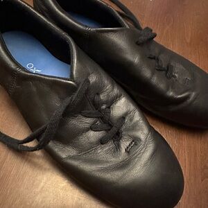 Capezio Tele Tone Tap Shoes Black Leather Lace Up size 8.5